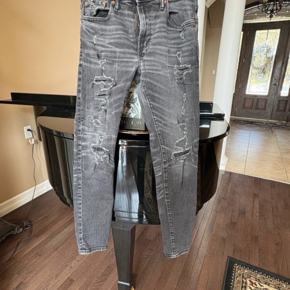 American Eagle Outfitters Men's Distressed Grey Skinny Jeans